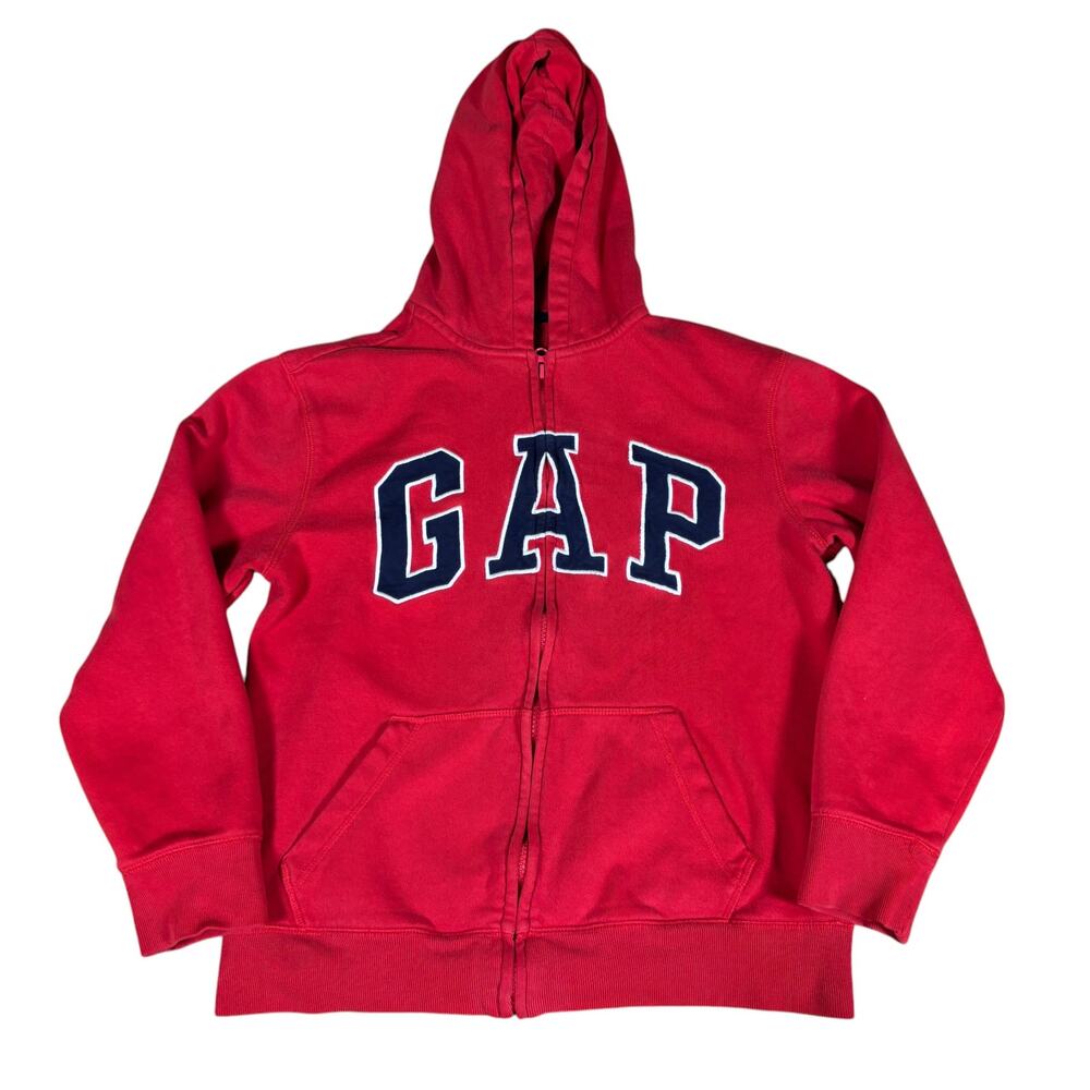 y2k 2000s style GAP logo zip up hoodie red and blue mens S streetwear indie